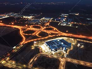 Aerial IKEA first store at north region of Malaysia at night.