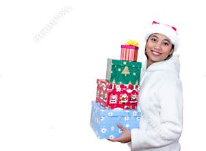 Asian Woman with Christmas Gifts