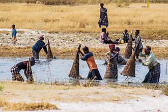 Opuwo, Namibia - Jul 06, 2019: Namibian people working on the fields seen in Opuwo in the Kunene Region of Namibia