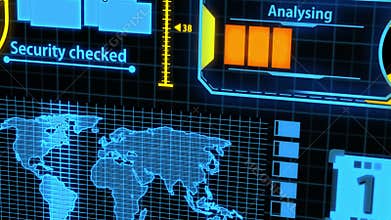 Screen With Orange And Blue Data Analysis Details including Loading bar, world map and more Camera Panning