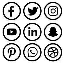 Black & white Social media logo set of facebook twitter instagram pinterest whatsapp dribble you-tube linked in and snap-chat