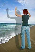 Young woman in a beach wall picture