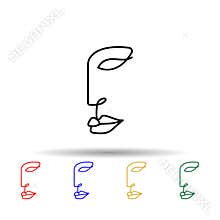 One line, face, woman multi color icon. Simple thin line, outline vector of human icons for ui and ux, website or mobile