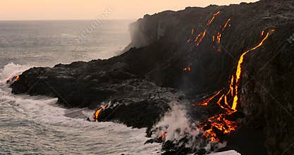 Volcanic Eruption Lava flowing into the ocean Hawaii