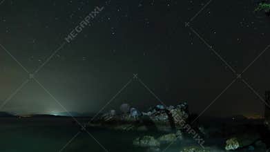 Astro time lapse, mountains and ocean Akyaka, Turkey