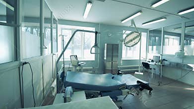 Surgical room with medical devices.