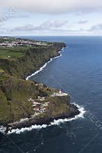 Aerial landscape from the Farol do Arnel lighthouse on the eastcoast of SÃ£o Miguel island near Nordeste village