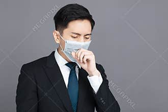 Young man wear medical mask and  cough