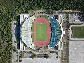 Aerial look down Penang State Stadium.