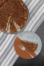 Polish cheesecake with cocoa on elegant background