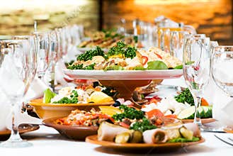 Catering food table set decoration