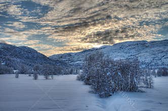 Sunset in snowy Norway