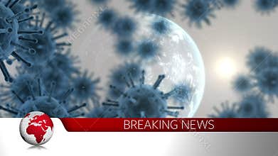 Word Breaking News with digital animation of coronavirus spreading