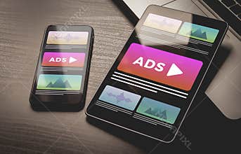 Programmatic Advertising concept. Online native targeting ads marketing strategy. Advertising media banner block when viewing site
