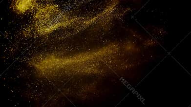 Golden ink in water shooting with camera. Gold drops of paint dropped, reacting, creating abstract cloud formations