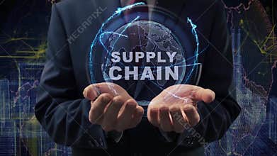 Male hands activate hologram Supply Chain