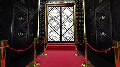 Red Carpet festival scene animation. Red carpet and pillars with red ropes.