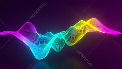 Abstract 3D animation with neon glowing wavy lines