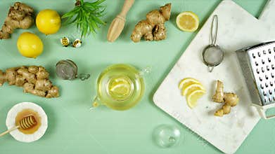 Ginger tea served with lemon and honey stop motion animation.