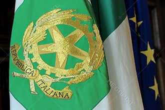 `Italian Republic`golden star logo on the national flag