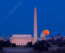 Harvest moon rising over Capitol in Washington DC