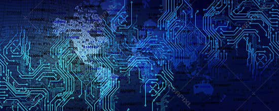 Vector illustration circuit board and hexagons background. Hi-tech digital technology and engineering, digital telecom technology