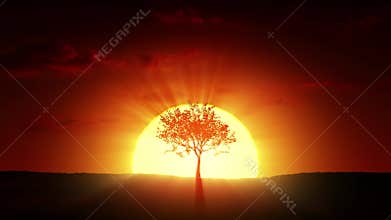 Growing tree at sunrise. 4k