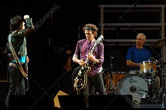 The Rolling Stones , Keith Richards, Charlie Watts and Ronnie Wood during the concert