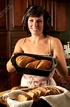 Woman baking bread