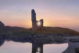 Sunset at Ardvreck castle ruins, video
