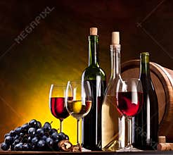 Still life with wine bottles