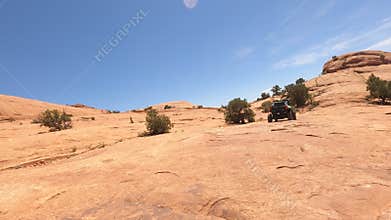 Folloing UTV steep rock trail Moab Utah POV 4K