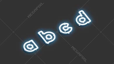 Neon a b c d symbols, luminous font mockup