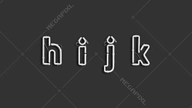 Neon h i j k symbols, broken lighting font mockup