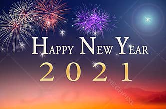 Happy New Year 2021 Fireworks Celebration Night Sky Background