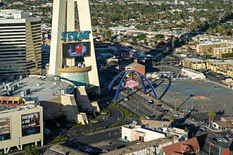 The STRAT showing new arch on Las Vegas Boulevard, The Strip