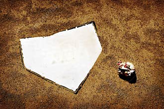 Baseball Home Plate Ball on Field Competition Sports broken seams torn leather