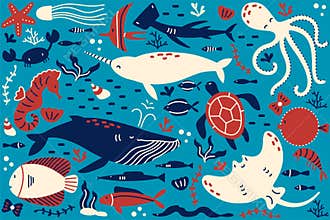 Marine life doodle set