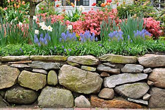 Dry Stone Wall and Colorful Garden