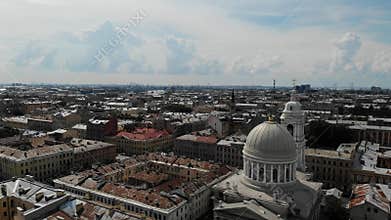 Catherine`s Church Vasilievsky Island. Saint-Petersburg. Summer cloudy. Aerial
