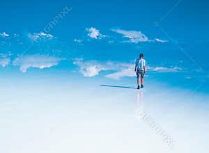 Lone traveller on Salar De Uyuni