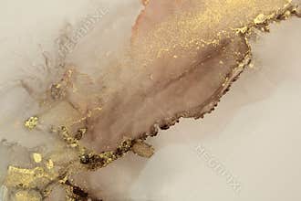 Gold  Abstract watercolor and acrylic flow blot painting. Color canvas marble texture background. Alcohol ink