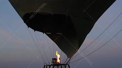 Inflating hot air balloon, Serengeti, Tanzania