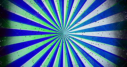 Abstract sunburst and rays comic cartoon blue white green with little glitter shapes