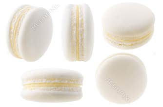 Isolated vanilla macaroon at different angles