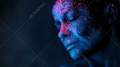 Fantastic Model With Ultraviolet Liquid On Face .