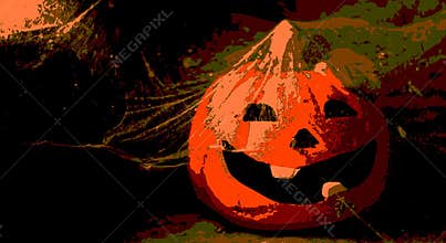 Cobwebs cover the Halloween pumpkin