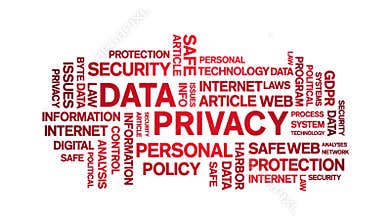 4k Data Privacy Animated Tag Word Cloud,Text Design big data Animation loop.