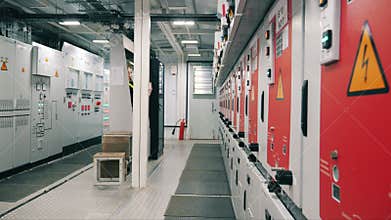 Interior of a power room with hazardous lockers