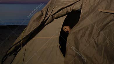 Caught Afro-American girl hiding in tent, child escape from home, awkward age
